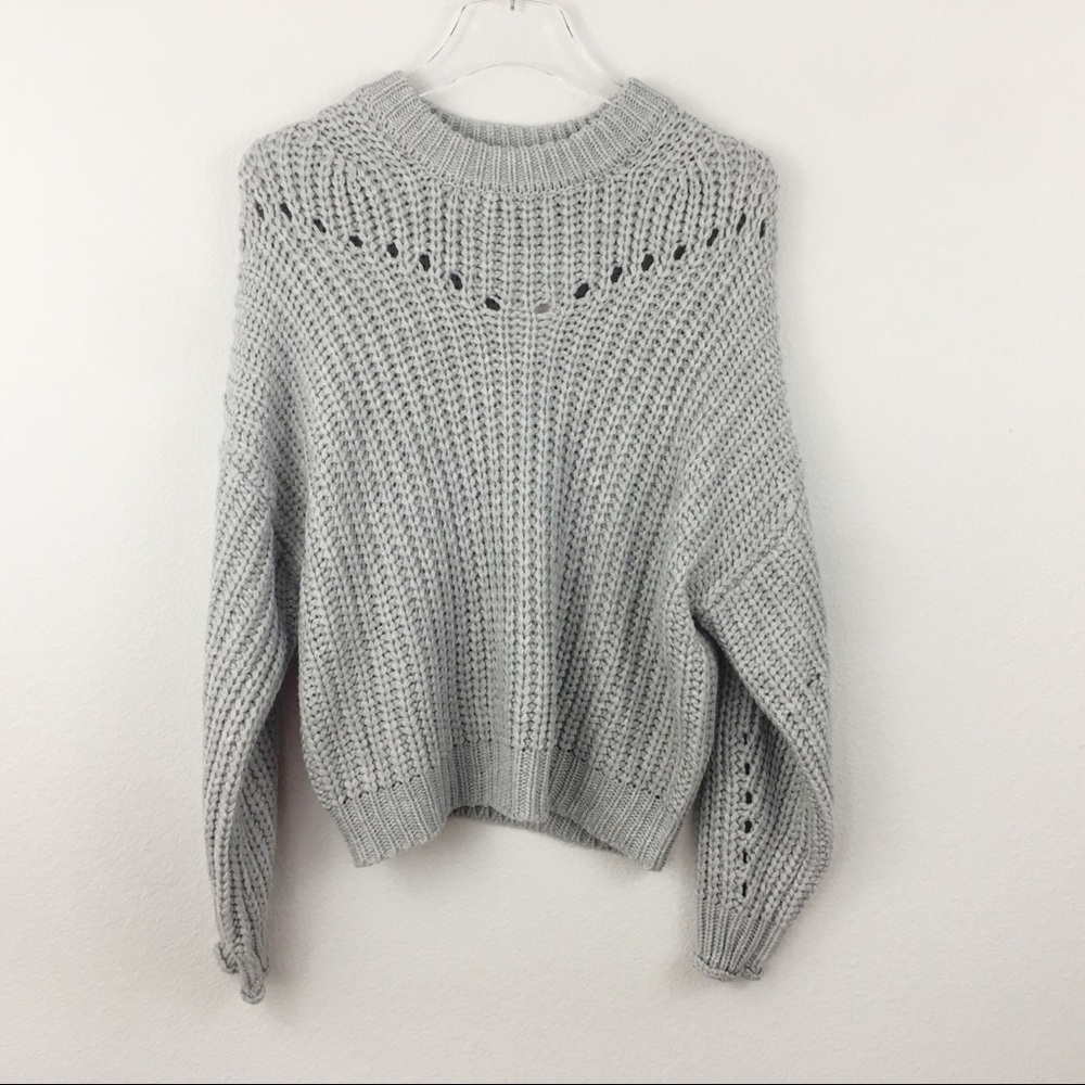 NWT Elodie | Gray Cable Knit Crew neck Sweater  XS - Picture 2 of 4